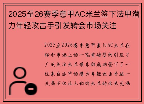 2025至26赛季意甲AC米兰签下法甲潜力年轻攻击手引发转会市场关注 2025至26赛季意甲AC米兰签下法甲潜力年轻攻击手引发转会市场关注